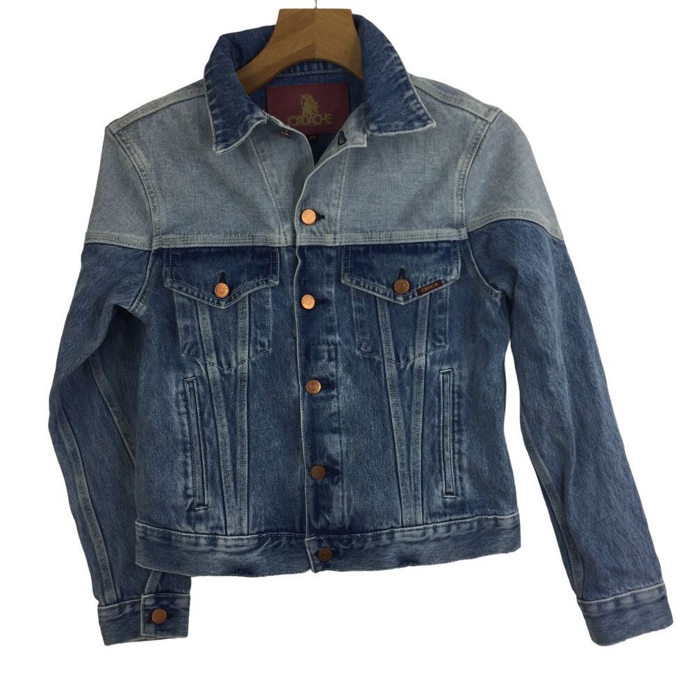 Jordache Womens Light Marble Oversized Two-Tone Mixed Denim Jean Jacket Blue XS